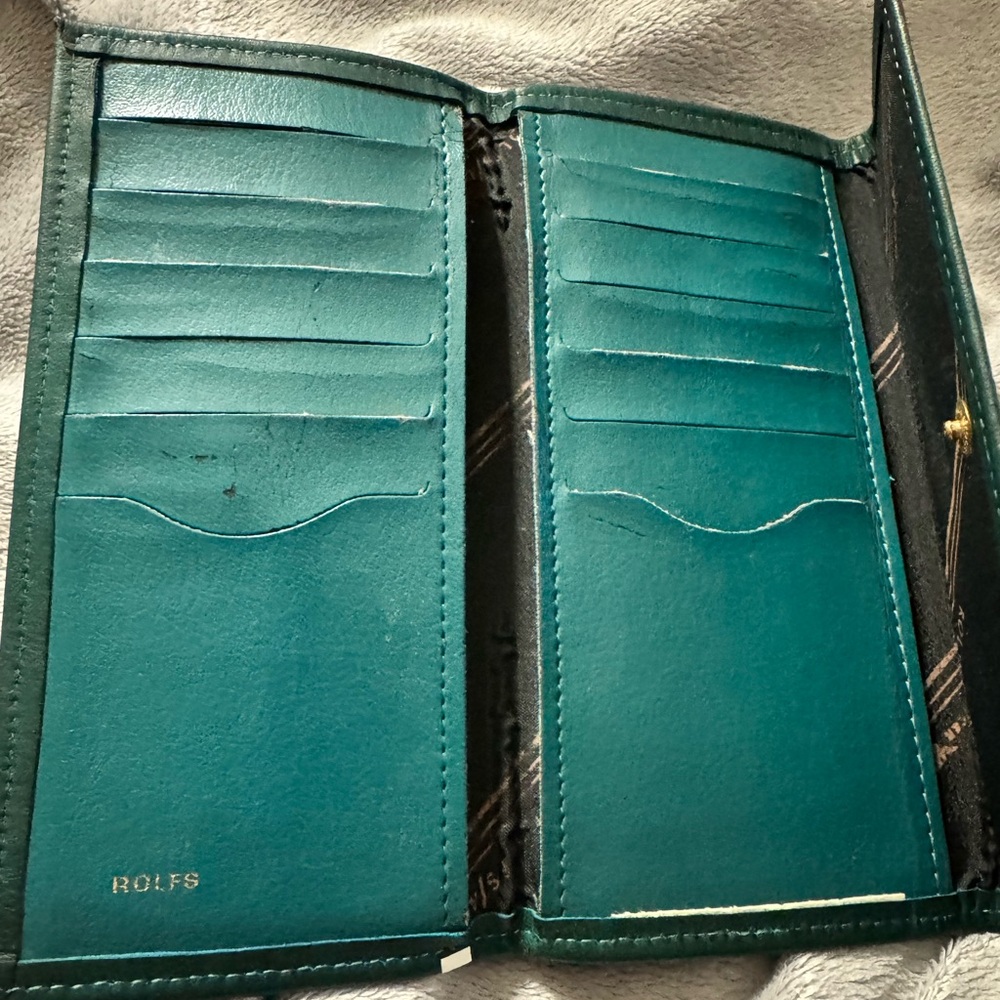 Vintage Rolfs Cowhide Wallet Dark Green Snap Close 12 Card Slots 2 bill Slots - Picture 11 of 11